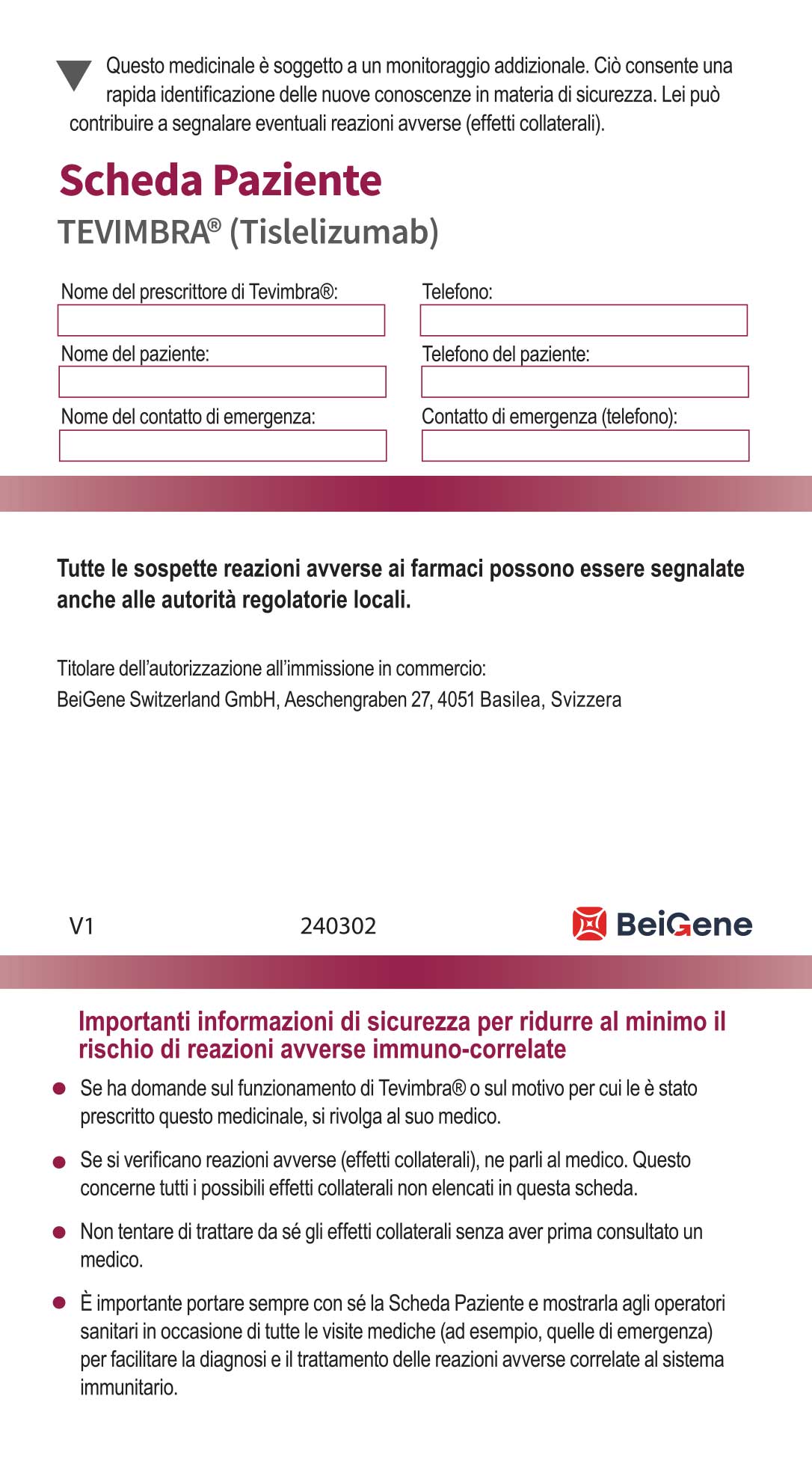 Scheda paziente Tevimbra (Tislelizumab)