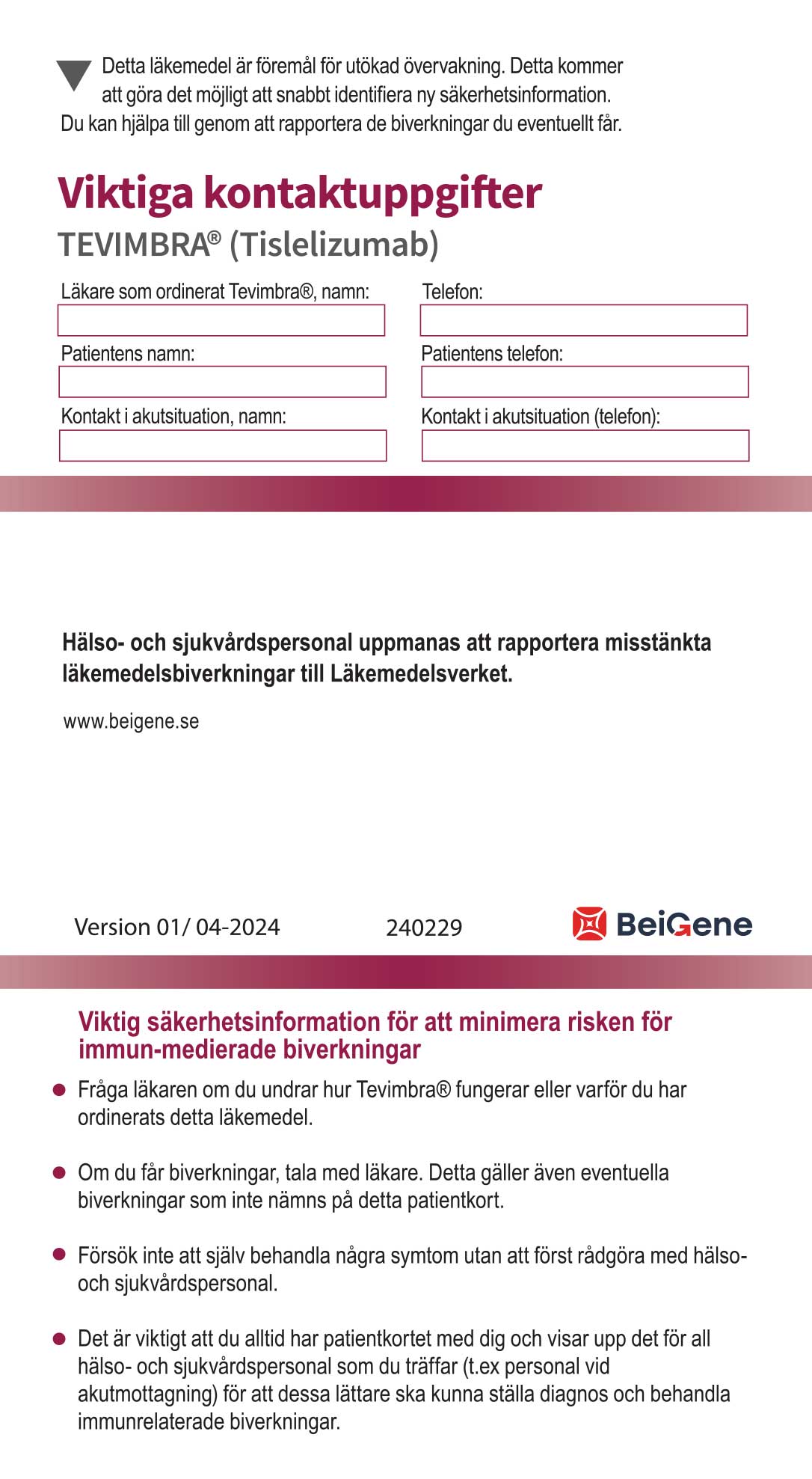 Tevimbra (Tislelizumab): Patientkort