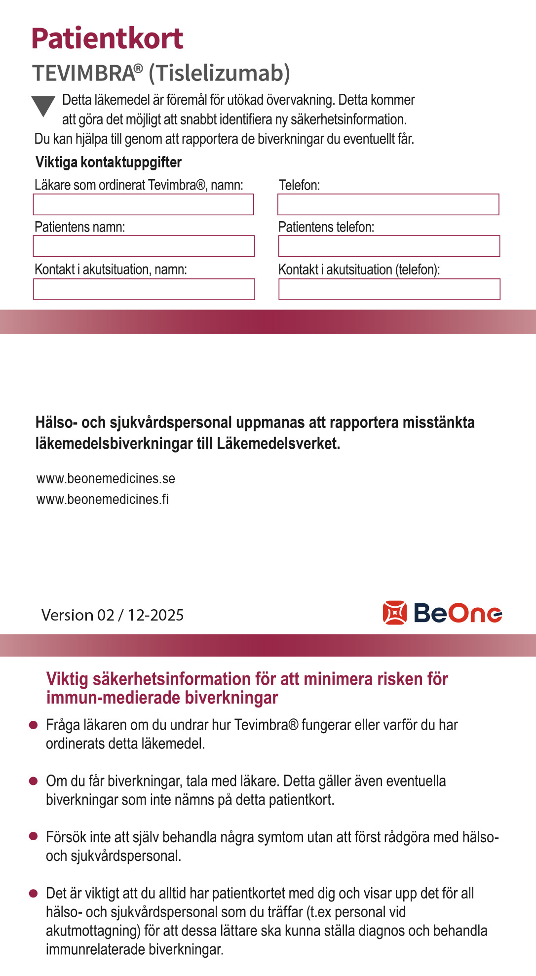 Tevimbra (tislelizumab): Patientkort