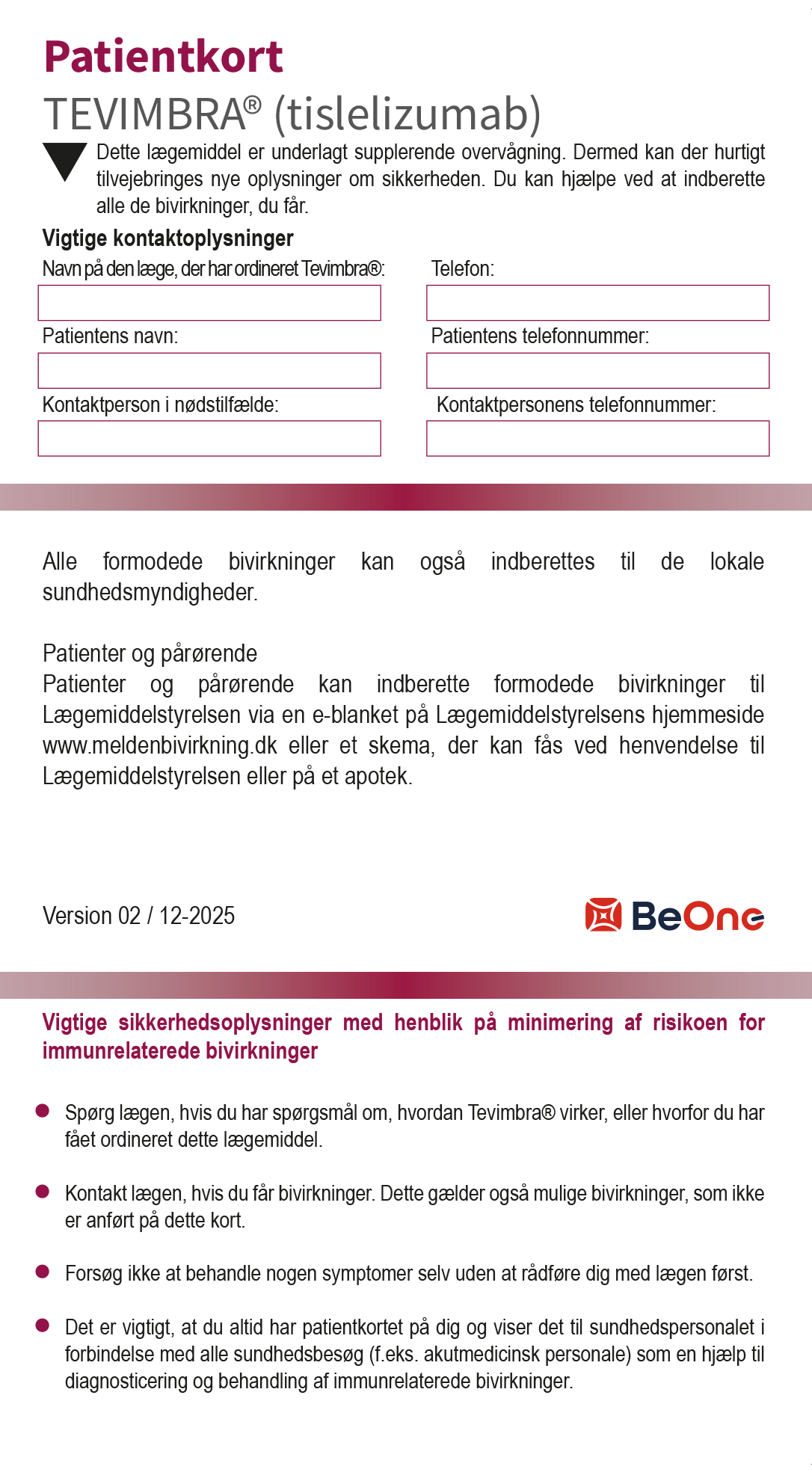 Tevimbra (tislelizumab): Patientkort