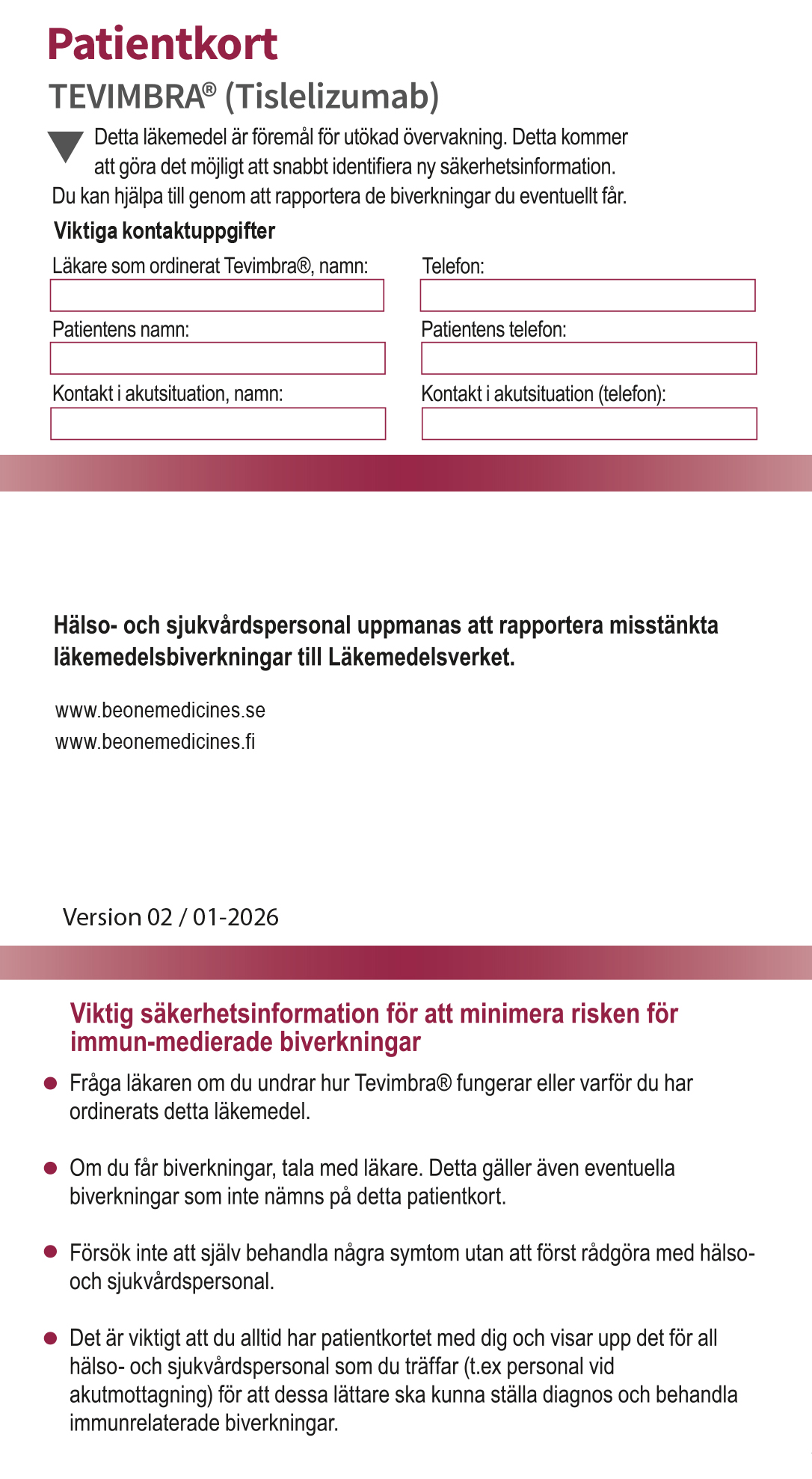 Tevimbra (tislelizumab): Patientkort